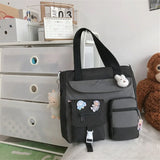 Popxstar Large Capacity Tote Bags Trendy Nylon Patchwork Shoulder School Book Bag for Teenage Girls Fashion Student Handbag Crossbody Sac