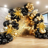 Popxstar White and Gold Balloons Garland Arch Kit with Starburst Foil Balloon for Wedding Anniversary Birthday Party Decorations Supplie