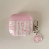 Popxstar  Lovely Pink Stripe Suitable Girl Wireless Bluetooth Earphone Case Protection Cover For Apple AirPods 1 2 3 4 Pro 2 Soft Shell