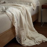 Popxstar  88% Cotton and 12% Linen Jacquard Vintage Hollow Lace Edge Summer Quilt Air Condition Thin Comforter Lightweight Blanket 1/4Pcs