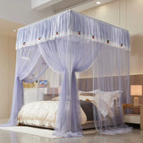 New Design Palace Quadrate Mosquito Net for Girls Pole Piercing Bed Curtain Tent Bed Room Decoration with Bracket