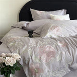 Popxstar  Premium 600TC Egyptian Cotton Luxury Flowers Butterfly Embroidery Pink Bedding Set Duvet Cover Flat/Fitted Sheet Pillowcase 4Pcs
