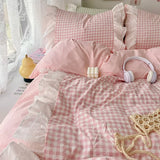 Popxstar shabby chic Korean Princess Style Lattice Double Layer Lace Bedding