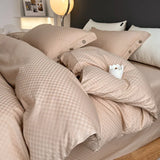 Popxstar High Quality Plaid Jacquard Bedding Set 100% Cotton High End King Size Duvet Cover Set with Sheets Skin Friendly Bedding Sets