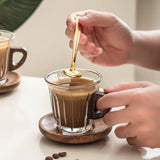 Popxstar  Glass Coffee Cup Set with Coaster, Milk Cup, Tea Cup, Latte Cup, for Cafes, Home Use, Restaurants, Coffee Bar Accessories