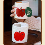 Popxstar  Coffee Cup Ceramic Cup Creative Hand Drawn Apple Milk Cup Ceramic Jewelry Multi Functional Desktop Decoration Crafts Pen Holder