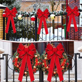 Popxstar Red Christmas Bows Outdoor Decorations Large Christmas Tree Top Bow Velvet Wreath with Glitter Gold Edge Front Door Decoration