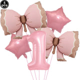 Popxstar  5pcs Bow Balloon Birthday Decorations Bow Tie Pink Balloon Bow Balloon Wedding Bride Shower Birthday Girl Decoration Bow Balloon