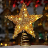Creative 3D Glitter Star Christmas Trees Topper Hollow Light Up Xmas Tree Ornament Party Decoration Iron Glowing Tree Topper