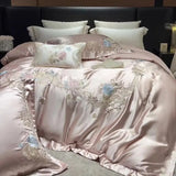 Popxstar  High Precision Damask Egyptian Cotton Flower Embroidery Luxury 4/5Pcs Bedding Set Duvet Cover Flat/Fitted Bed Sheet Pillowcases