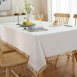 Popxstar Christmas Green Cotton Rectangle Tablecloth Tassel Washable Table Cover for Kitchen Dinning Picnic New Year Christmas Decoration