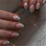 Popxstar  24pcs Wearable False Nail Spring Summer Short Oval Nails Art Colorful Flower Design Press on Nails Tips Finished Fake Nail Sets