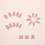 Popxstar  24Pcs Long Stiletto Fake Nails Spicy Girls Charm Manicure Pink Press On Nails Full Cover French False Nails Art for Women