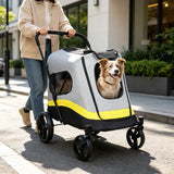 2 Sizes One-click Folding Dog Stroller 4 Wheels Dog Jogger Wagon Stroller Breathable and Visible Mesh for Small to Large Dogs Pet Jogging Carriage Stroller