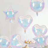 Popxstar  19Inch Foil Star Heart Round Balloons Transparent Iridescent Balloons for Mermaid Theme Birthday Disco Party Wedding Decorations