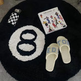 popxstar 1 Pack Black Billiards 8 Ball Round Flocked Floor Bedroom Anti-Slip Carpet Mat Living Plush Soft Bedroom Rug