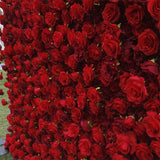 Popxstar 2.4m/8ft Flower Wall 5D Cheap Red Rose Artificial Burgundy Fabric Cloth Roll Up Floral Wall Wedding Party Curtain Backdrop Decor