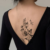 Popxstar Black Flower Tattoo Stickers for Hand Arm Waterproof Temporary Tattoos for Women Butterfly Fake Tattoo Sleeve Tatoos Girls