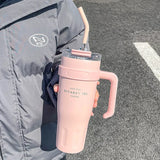 Large-capacity Water Cup, Autumn and Winter Insulated Cup, Men's Simple Office Straw Cup, Women's 304 Stainless Steel Ice Cup