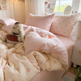 4Pcs Bedding Set Simple, Comfortable, And Retro Plaid Bed Sheets With Pillowcase Cotton Duvet Cover Set Single Bed Linen