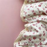 Popxstar INS Girls Cherry Soft Bedding Set Washed Cotton Bed Sheet Queen King Size Duvet Set Flower Comforter Set Pillowcase Bed Linens