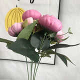 Popxstar 30cm Rose Pink Silk Bouquet Peony Artificial Flowers 5 Big Heads 4 Small Bud Bride Wedding Home Decoration Fake Flowers Faux