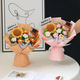 Popxstar  Crocheted Sun Flower Bouquet Graduation Flower Bouquet Gifts Artificial Flower Decorations Finished Sunflowers Graduation Gifts