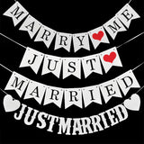 Popxstar White Just Married Vintage Paper Garland Marry Me Letter Banner Wedding Photo Props Bunting For Bridal Shower Party Chair Decor