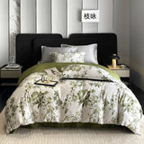 Popxstar  Vintage Green Botanical Flowers Duvet Cover Set 600TC Egyptian Cotton Luxury Soft Bedding Set Fitted Sheet Bed Sheet Pillowcases