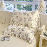 Popxstar  2pcs Flower Prints Ruffles 100% Cotton Pillowcases 48x74cm Sizes Cushion Cover for Bed Floral Style Adults Kids Pillowslip