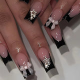 Popxstar 24Pcs Pure White French Press on Nails Long Square Head False Nails with Pearl Pink Bow Design Ballet Wearable Fake Nails