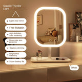 Popxstar Niche Modern Desktop Vanity Mirror 3 Color Light LED Makeup Mirror Touching Mirror Women Bedroom Dressing Mirror