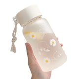 This Summer Cute Little Chrysanthemum Water Cup Comes in Two Styles  Frosted and Transparent  with A Handle for Easy Carrying