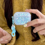 Popxstar Glitter Sequins Bling Earphone Case For AirPods 1 2 3 4 Protective Cover Funda with Keychain for Apple Airpods 3rd 4th Gen Pro 2