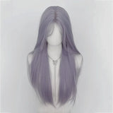 Popxstar Wig for Women Lace Front Gray Purple Long Straight Hair Lolita Fashion Simulation Natural Headband Synthetic Wigs for Daily Use