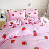 Popxstar  Strawberry Bedding Set, Pink Kawaii Strawberry Duvet Cover Soft Reversible Comoforter Cover with 2 Pillowcases for Women Girls