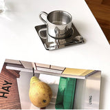Popxstar Nordic Mug 3pcs Set 304 Stainless Steel Coffee Mug Heat Resistant Milk Cup with Saucer Spoon Placemat Tableware Set