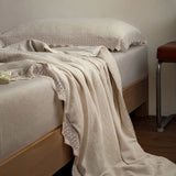 Popxstar  88% Cotton and 12% Linen Jacquard Vintage Hollow Lace Edge Summer Quilt Air Condition Thin Comforter Lightweight Blanket 1/4Pcs
