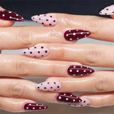 Popxstar  Red/Pink Almond Fake Nails 24Pcs Full Cover Acrylic Press On Nails with Polka Dot Designers Cool Girls Charm Manicure Nails Art