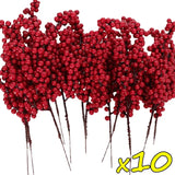 Popxstar 50/1branch Christmas Artificial Berries Stem Red Holly Berry Fake Flowers Plant for Xmas Tree New Year Party Home Decor Ornament