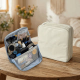 PU Vertical Makeup Bag Multi-layer Solid Color Stationery Storage Bag Square Large Capacity Cosmetics Storage Bag Travel
