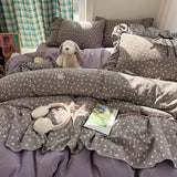 3/4Pcs Bedding Set Korean Princess Polka Dot Bedding Cute Bow Bed Linen 2 Bedroom Cotton Bed Linen With Ruffles Couple Quilt