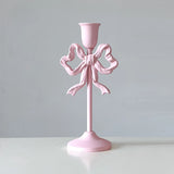 popxstar French Retro Pink Bow Candle Holder Decoration Dining Table Club Villa Decoration Crafts Wedding Photography Candle Props