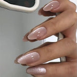 Popxstar 24pcs Simple Almond False Nails Sets Blush Design Press on Nails Art Datachable Short Oval Fake Nail with Jelly Glue Manicure