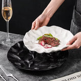 Popxstar  1PC Ceramic Dinner Plates for Home Pleated Texture Design Western Plates Japanese Style Dishes Good Looking Tableware