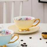 Popxstar  Ceramic Coffee Cup Elegant Flower Tea Cup and Saucer Afternoon Dessert Porcelain Tea Cup Saucer Set Tea Cafe Espresso Cup