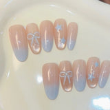 Popxstar  10pcs Golden Cat's Eye Handmade Fake Nail Art Mid-length Oval Nails Tips Finished with Rhinestone Design Press on Fake Nails Set