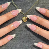 Popxstar 24pcs Silver Almond False Nails Oval Decorated Cloud Milk Wearable Fake Nails Short Press On Nail Coffin Detachable French Tips