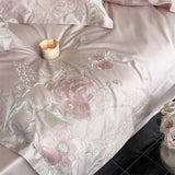 Popxstar  Premium 600TC Egyptian Cotton Luxury Flowers Butterfly Embroidery Pink Bedding Set Duvet Cover Flat/Fitted Sheet Pillowcase 4Pcs