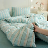 Popxstar  Luxury Cotton Stripe 3-Piece Duvet Cover Set (1 Duvet Cover + 2 Pillowcases),Yarn-Dyed,Soft Bedding Set, Multiple Sizes